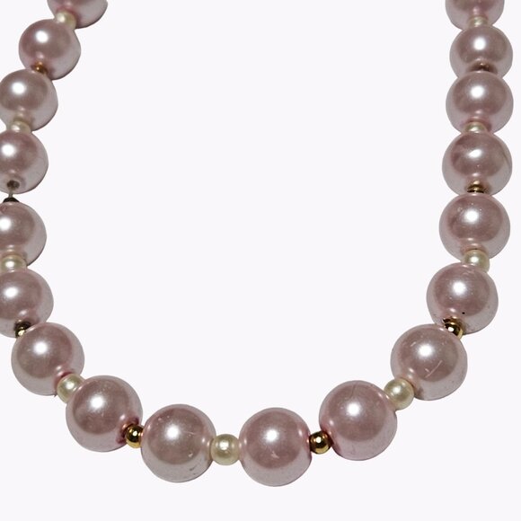Elegant Vintage Faux Pink Pearl Choker Necklace Fashion Jewelry Magnetic Clasp - Picture 2 of 5